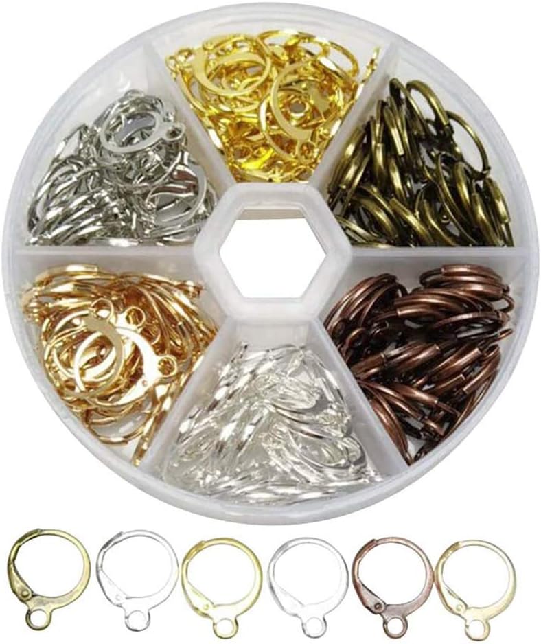 Chenkou Craft 180pcs in Box Assorted 6 Colors Lever Back Hoop Earring French Hook Ear Wire with Open Loop Jewelry Earring Making (Multi-Color, 5/8"(15mm))