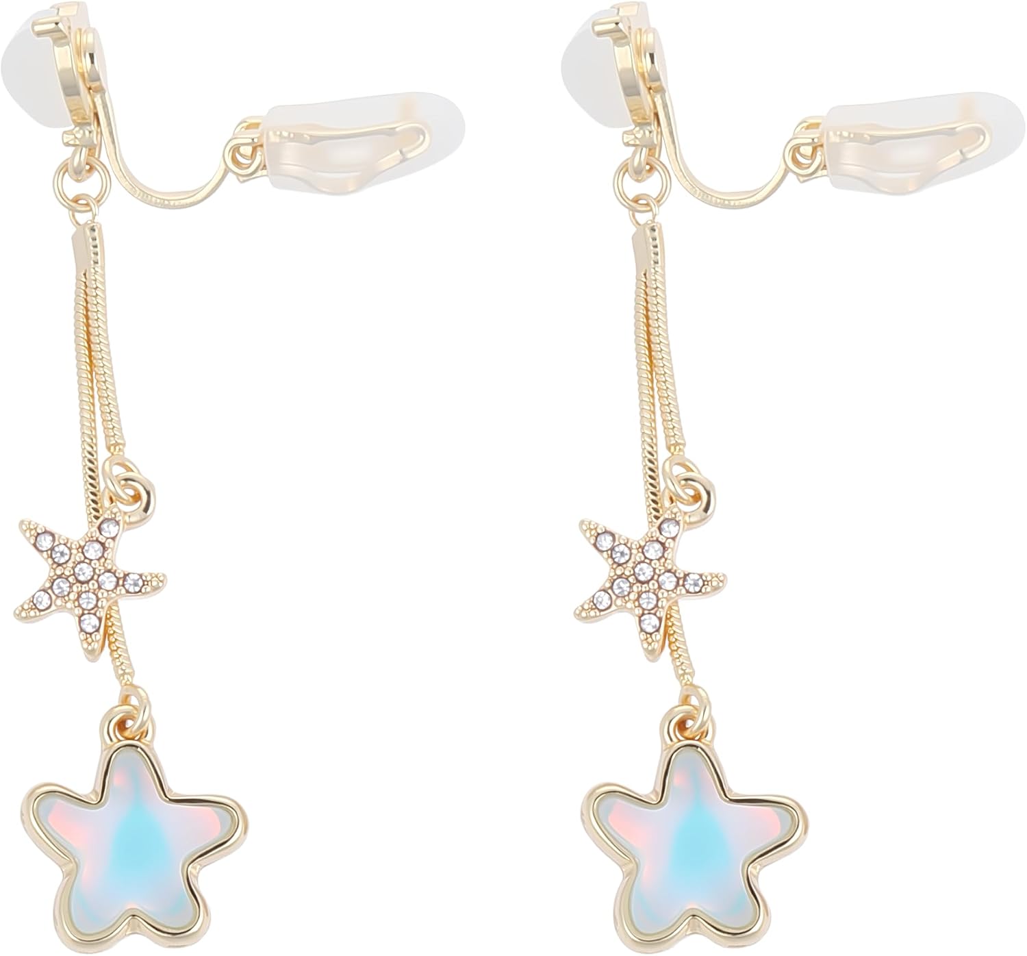 Ocean Breeze Dangle Earrings for Women, Gold Plated Star & Resin Heart Starfish Earrings with Cubic Zirconia, Hypoallergenic Beach Vacation Jewelry Gift, Summer Party Cruise