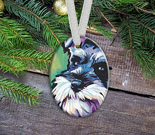 Christmas Ornaments Oval Ceramic Personalized Christmas Tree Ornaments Porcelain Home Decoration New Year's Miniature Schnauzer Cute Dog #TOP6
