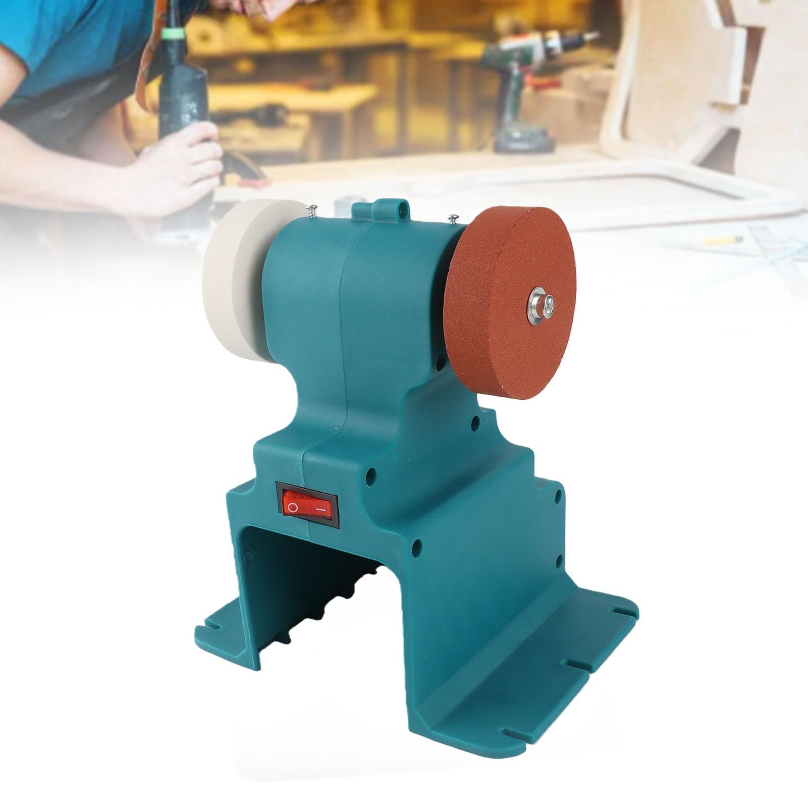 Elprico Mini Smerigliatrice da Banco a Batteria, Levigatrice Elettrica per Lucidatrice a Tampone da Banco Piccola 200 W 7000 Giri/min, con 2 Mole, per Batteria 18 V