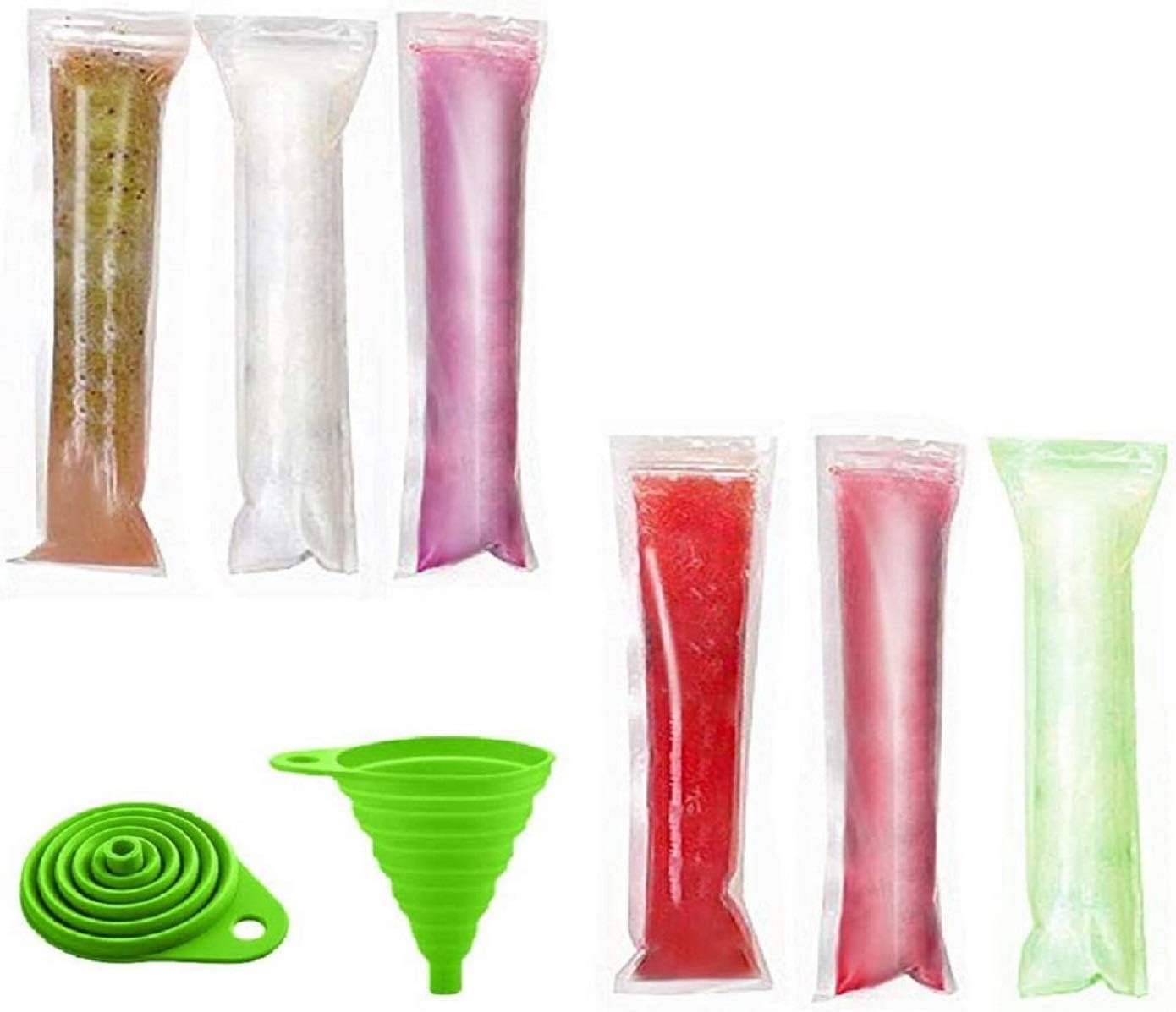 Popsicle Molds, McoMce 125 Disposable Ice Pop Molds, Food Grade Popsicle Maker Ice Candy Plastic Bags with Zip Seals, DIY Ice Pop Bags for Yogurt Ice Candy Otter Pops Freeze Pops, Comes with 1 Funnel