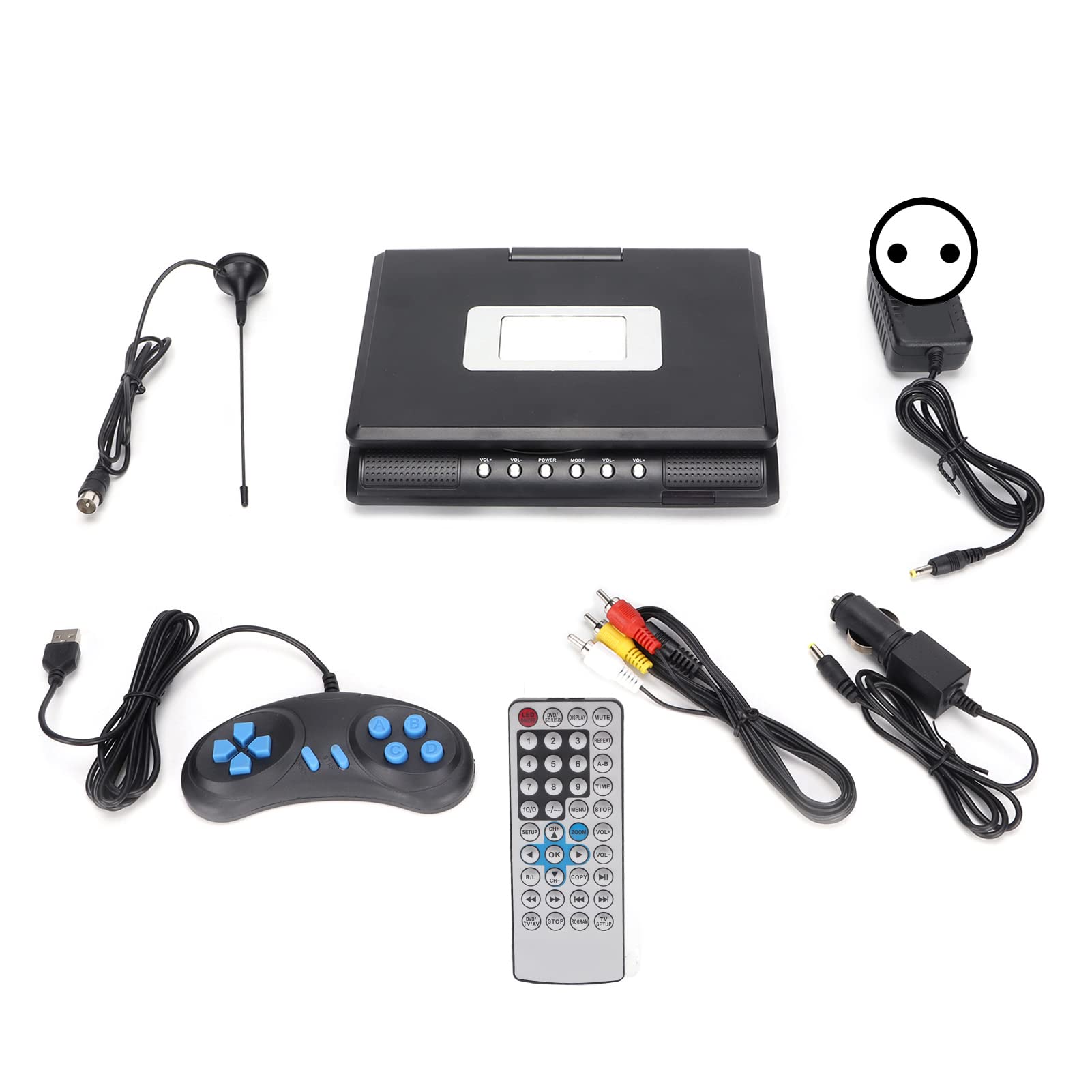 Reproductor de DVD HD Portátil con Pantalla Giratoria 270°, Altavoces Estéreo, TV Analógica, USB, Lector de Tarjetas, Batería