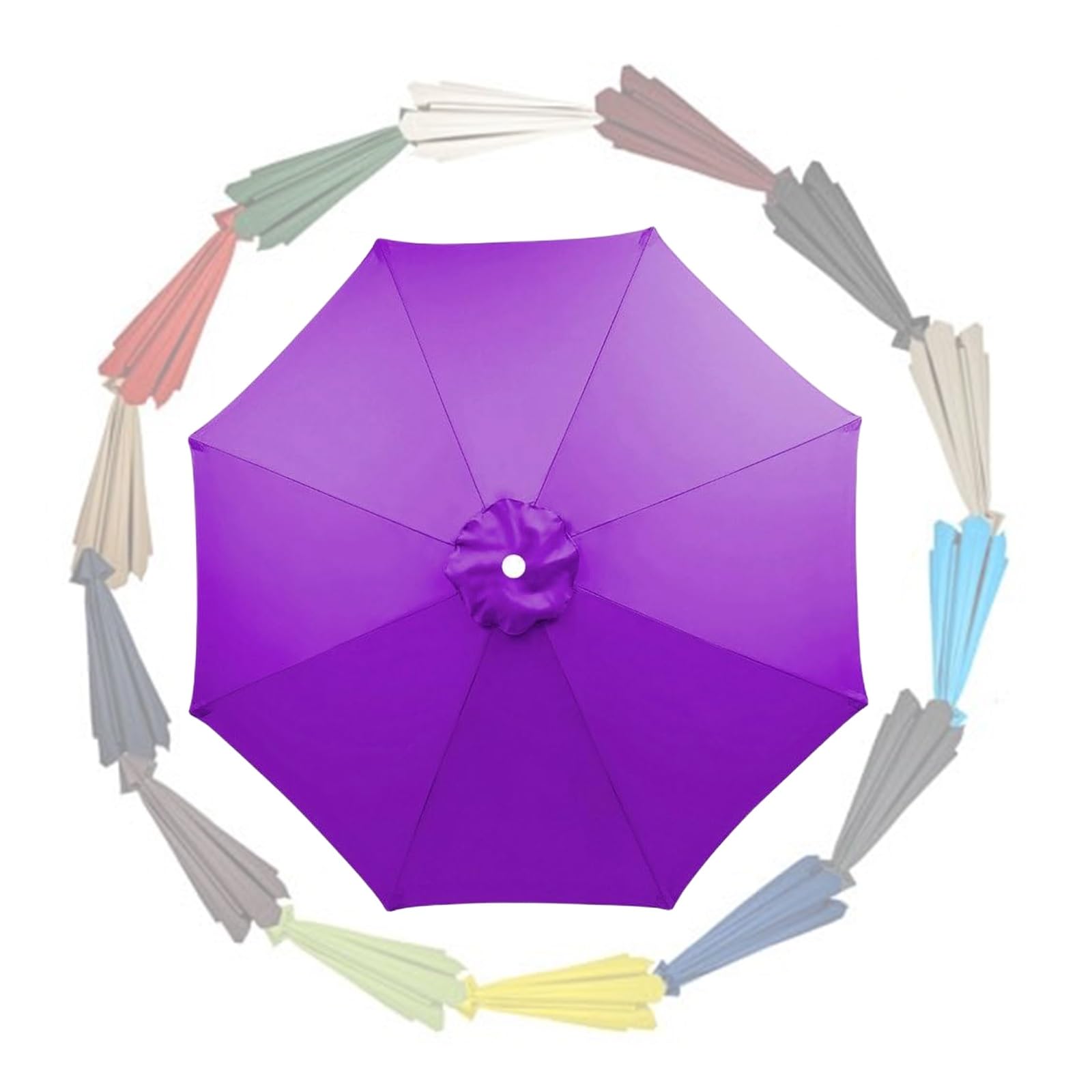 Parasol Replacement Canopy 6 Ribs/8 Ribs 2.0m 2.30m 2.50m 2.70m 3.0m 3.50m Replacement Parasol Fabric Cover For Garden Umbrella UV 50+ Waterproof(Purple,6.5ft (200cm)/8 Ribs)