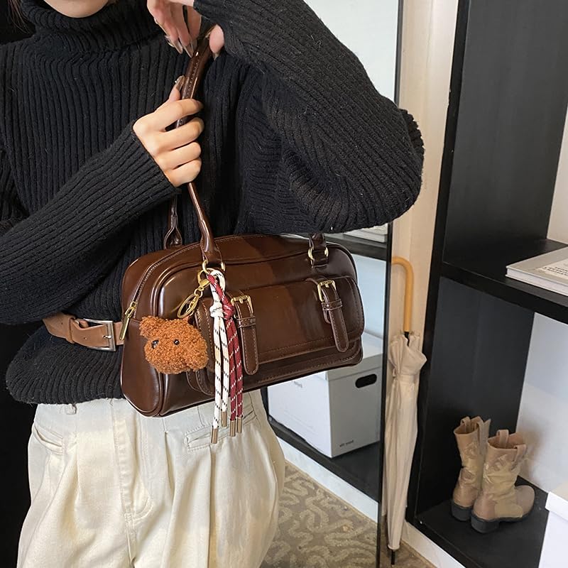 Leather Retro Shoulder Bag for Women with Pendant Casual Purse Tote Handbag Shoulder Tote Handbag Satchel Handbag for Work Tr 7