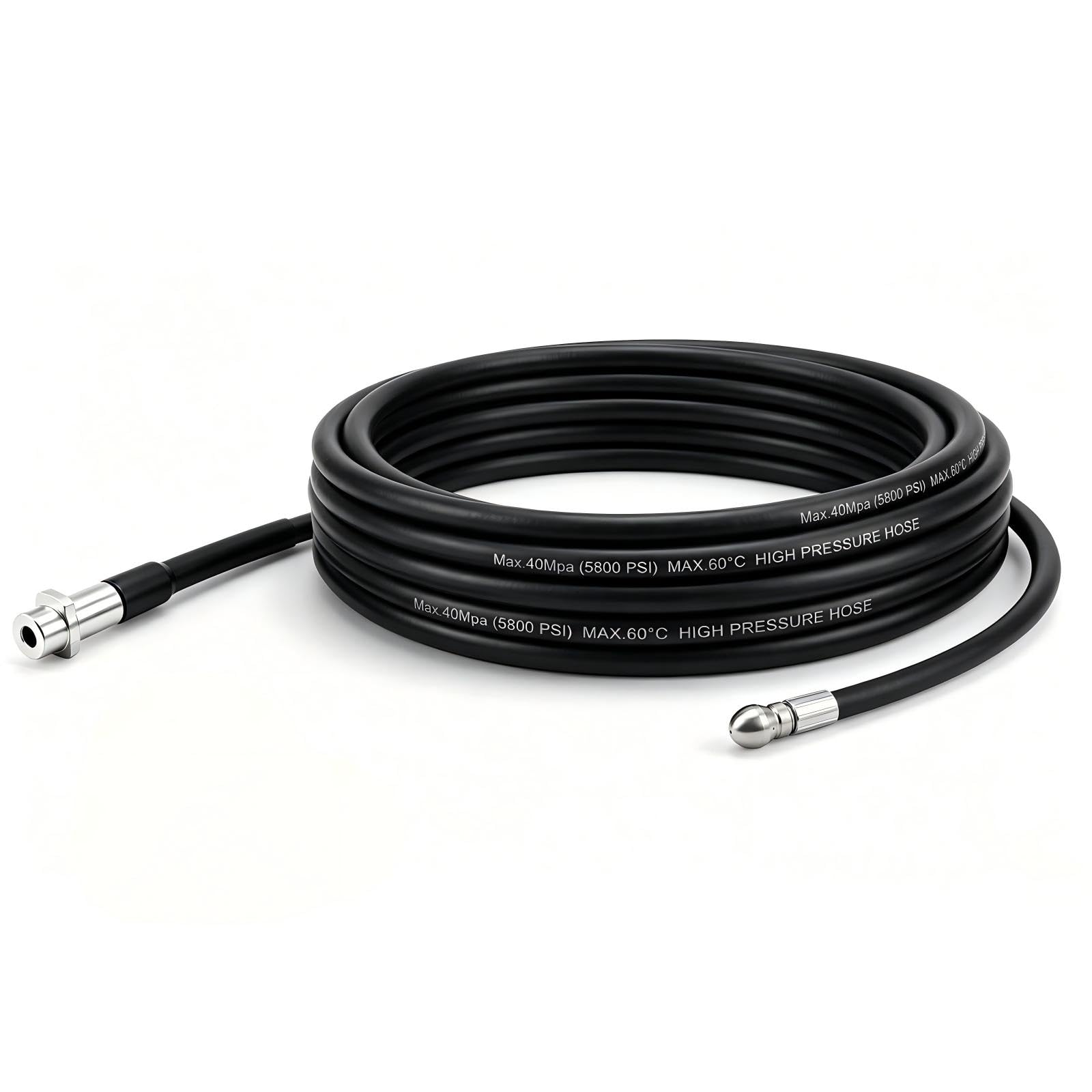 Déboucheur Canalisation 15m, Tuyau Flexible 400 Bar/5800 PSI pour Nettoyeurs Haute Pression K2–K7, avec Buse de Pénétration pour Tuyaux Étroits et Canalisations Obstruées