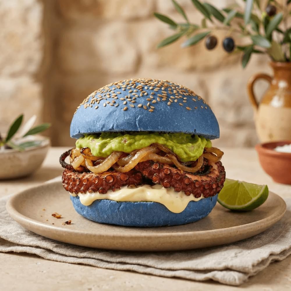 Burger Panino per Hamburger Bun Azzurro ai Semi di Sesamo 75g - Impasto a Lievitazione Naturale - Farine Italiane Selezionate Tesori di Sicilia
