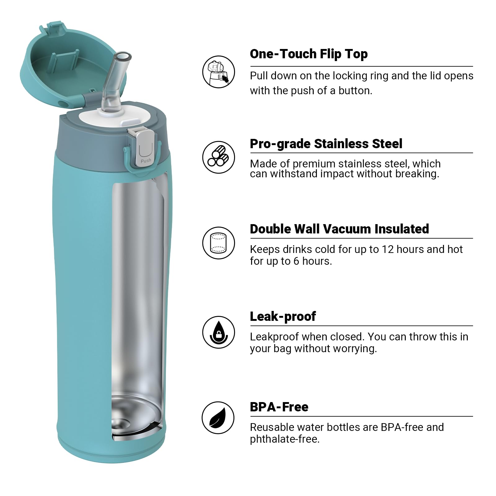 Super Sparrow Borraccia con Cannuccia, Acciaio Inox Bottiglia Termica - 350ml, 500ml, 750ml - Senza BPA Tazza Termica, Bottiglia Termica per Bambini, Scuola, Sportiva, Campeggio