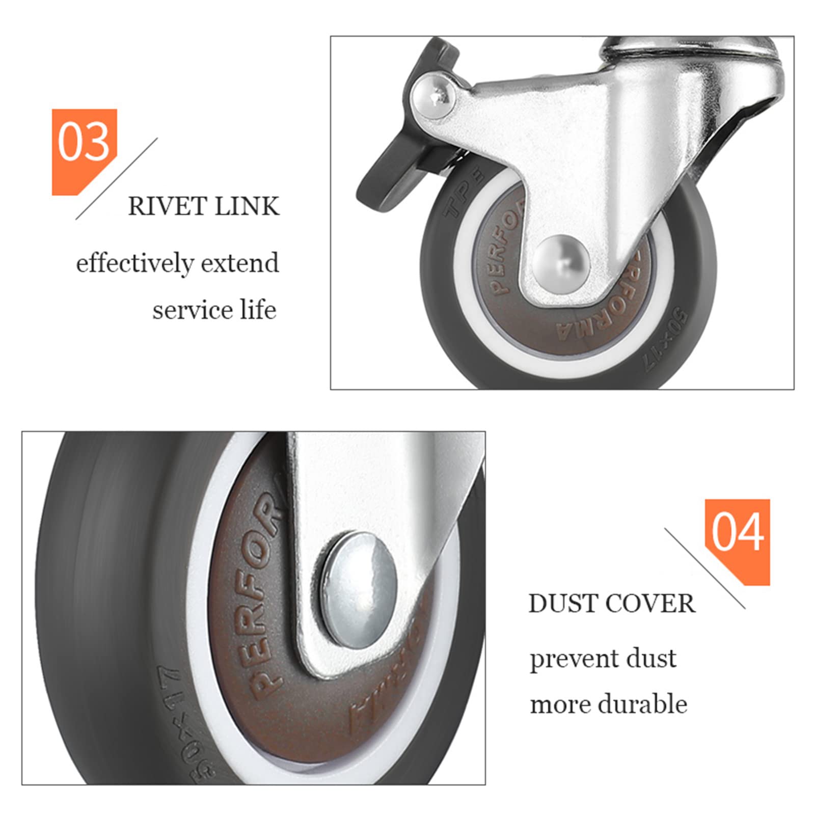 DLLY Möbelrollen, 50 Mm Universal-lenkrollen, Kleine Rollen Mit Kugellager, Leise Gummi-schwenkrollen Für Kinderwagen/Kinderbett, Mit Bremse,4brakes-22mm/0.86in