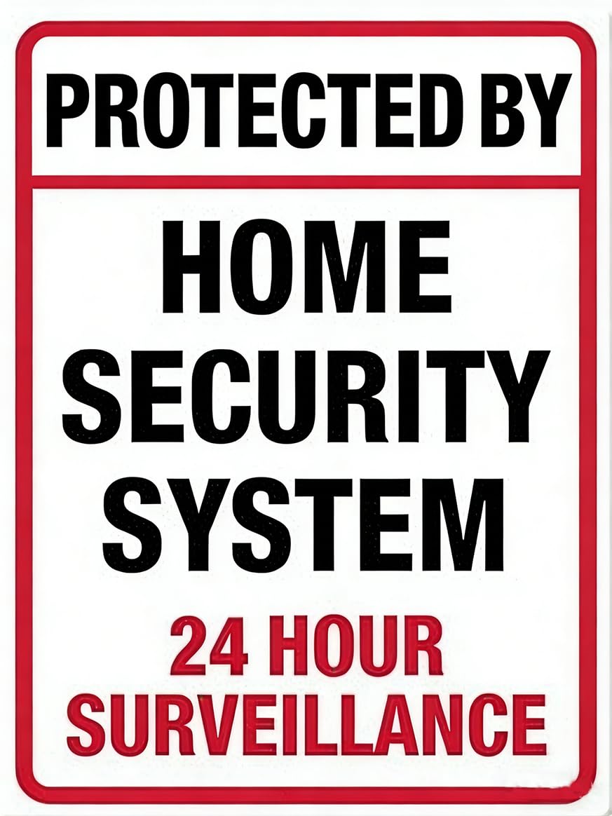 Kwqdozf As Pic Protected By Home Security System, 24-Hour Monitoring Patio Signage Metal S