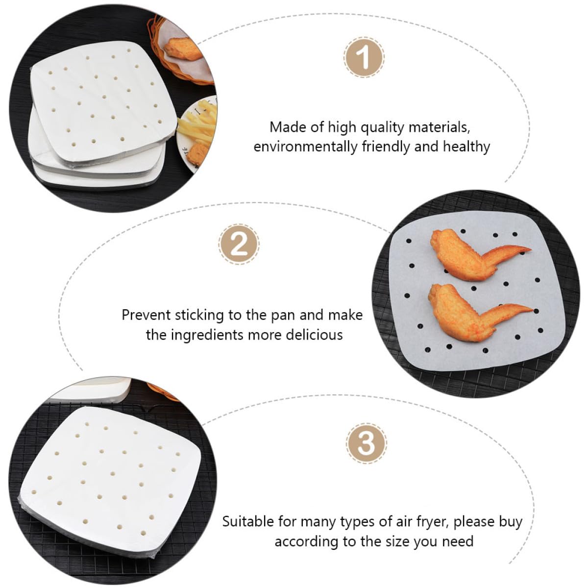Airfryer Einlage 400 Stück Weißes Papier mit Drainlöchern