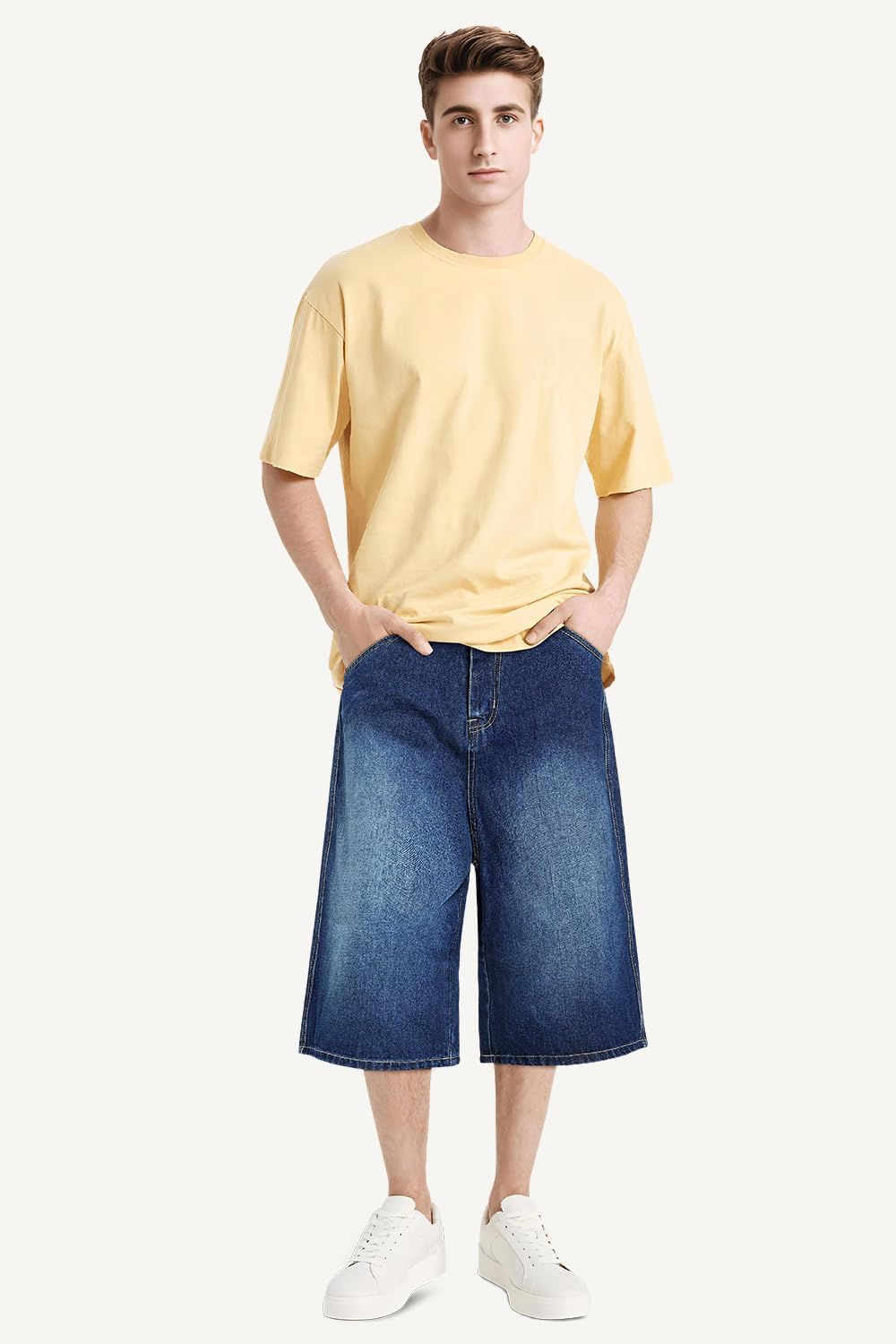 GINGTTO Mens Baggy Jean Shorts Loose Fit Long Denim Shorts Below Knee 15 Inch Inseam - Image 7