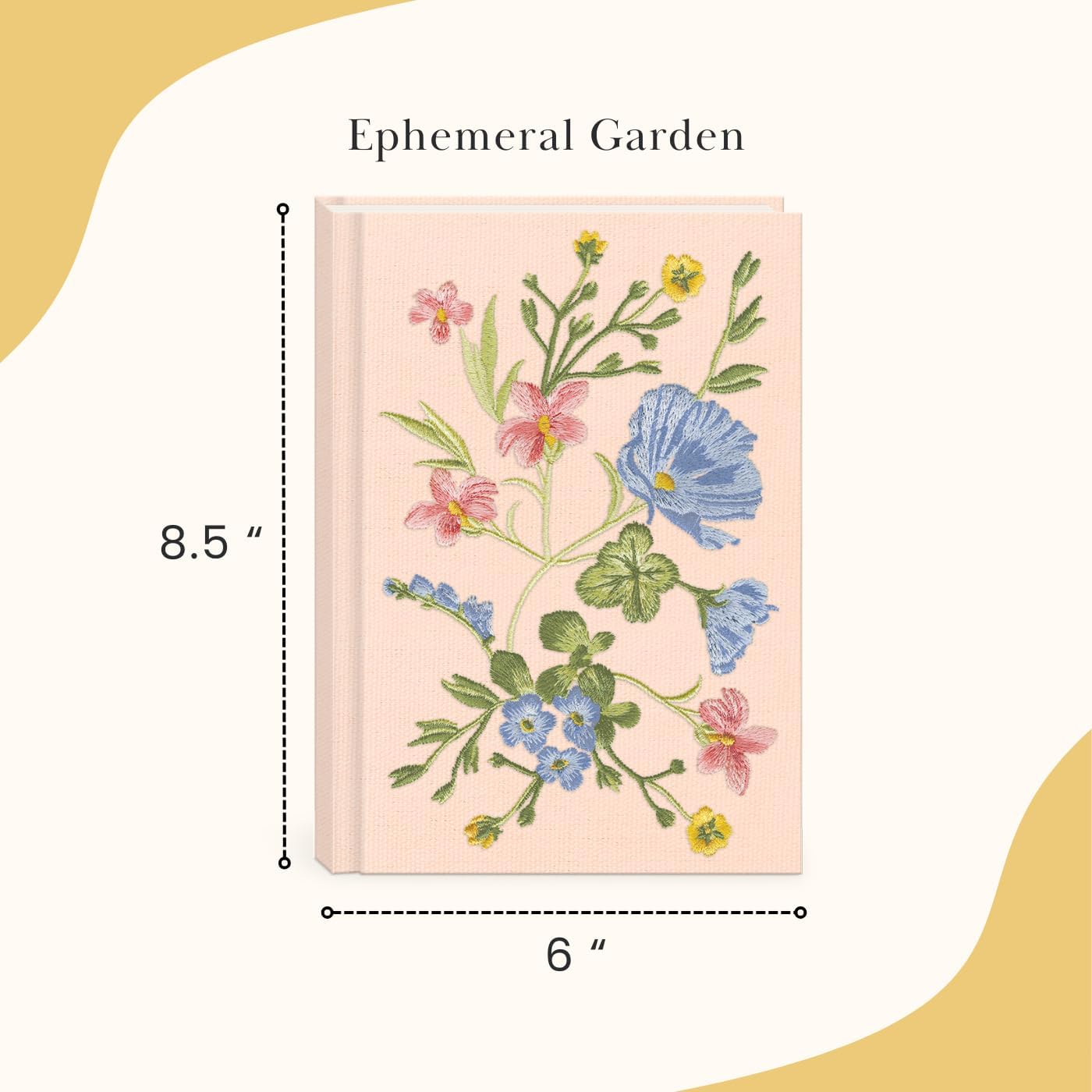 Punch Studio Fabric Journal Embroidered Canvas Hardcover Notebook with 192 Pages, 6" x 8.5", Ephemeral Garden