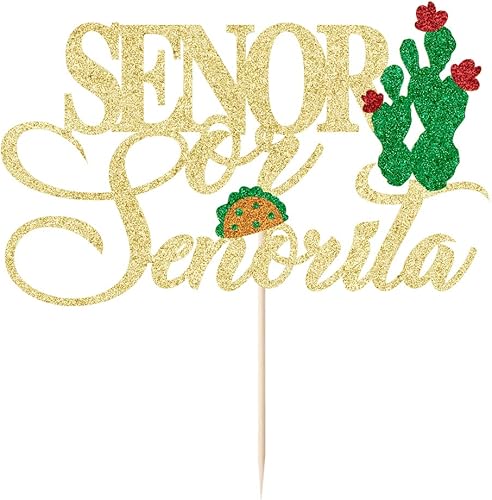 Miniatura 7 de Senor o Senorita - Decoración para tartas mexicanas, fiesta de baby shower, fiesta de cinco de mayo, con lazo de cactus, sombrero de maracas, tema