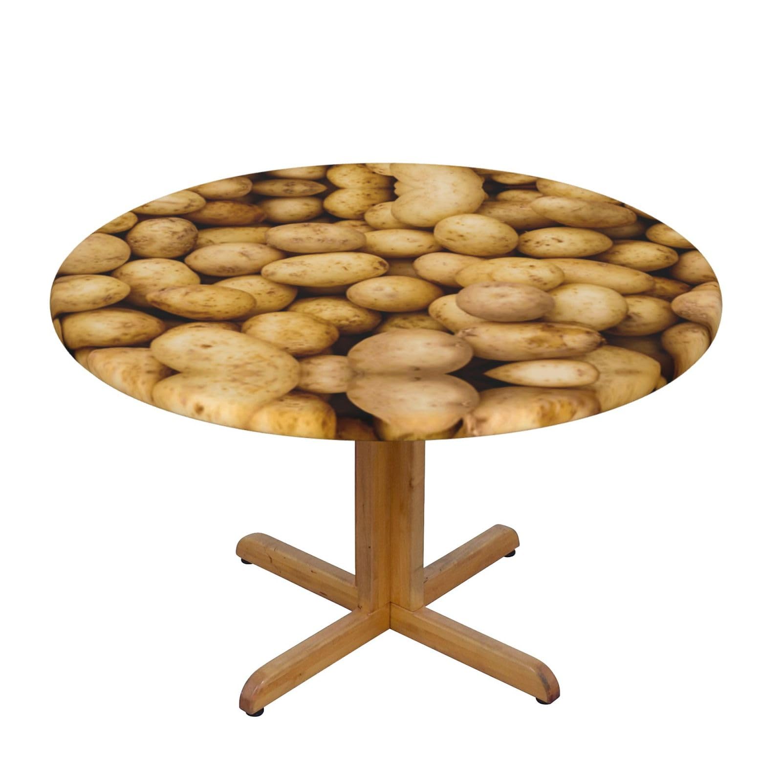 ESNAIUVCD Garden Potatoes print Waterproof Round Tablecloth,Outdoor Table Cloth with Elastic Edged, Elastic Tablecloth Wipeable, Garden Table Cloth Suitable for sizes 90cm-140cm