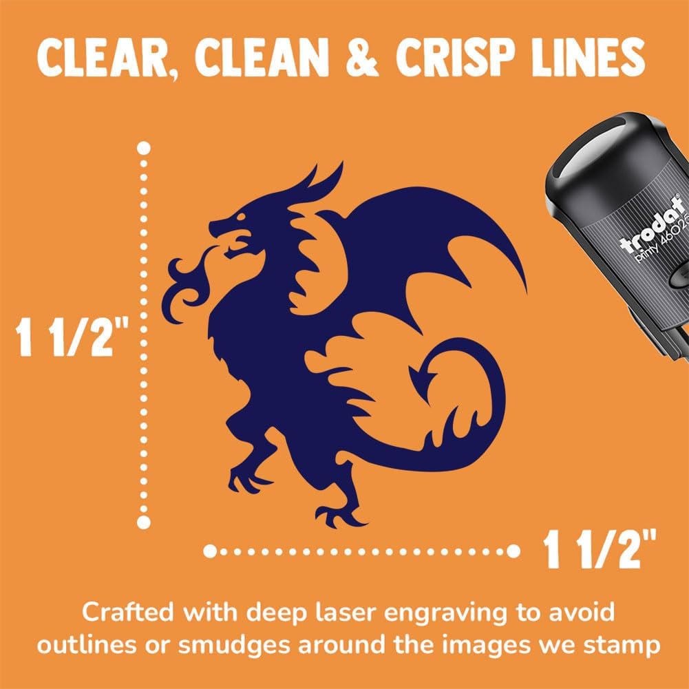 Wyvern Dragon Fantasy Silhouette Self-Inking Rubber Stamp Ink Stamper for Stamping Crafting Planners - 1-1/2 Inch Large - Blue Ink