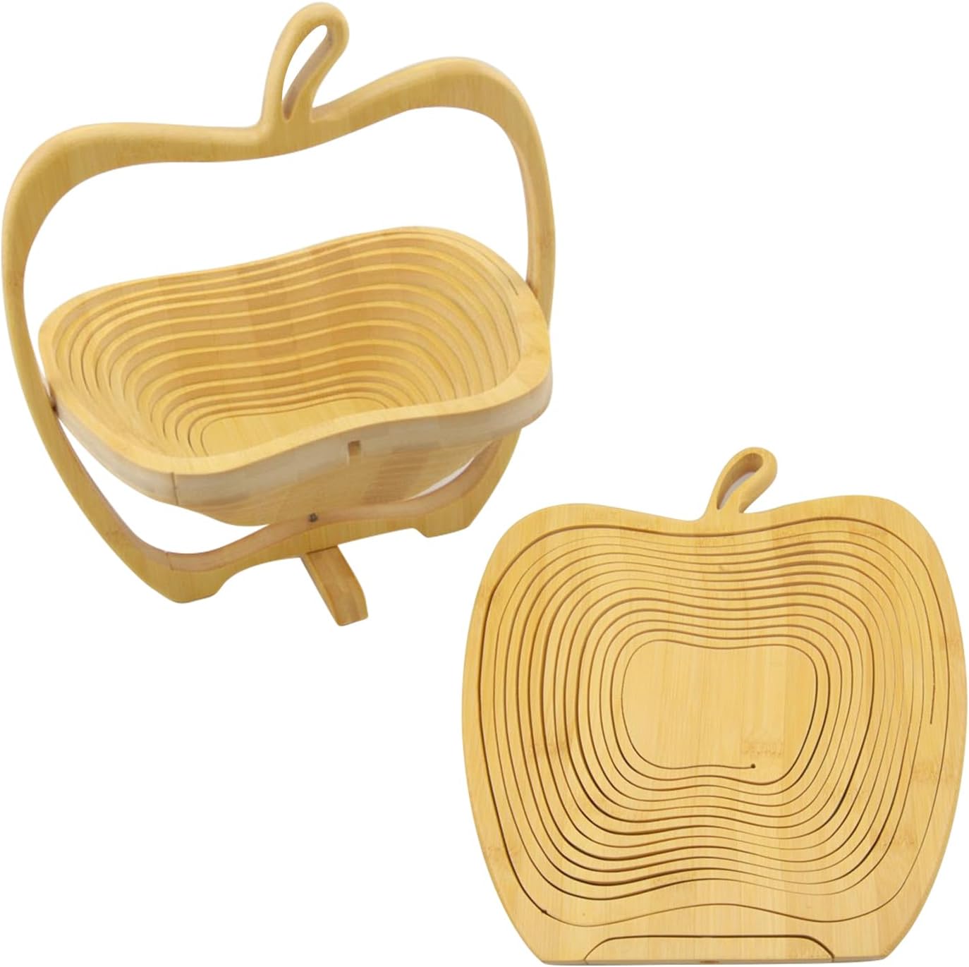 GJD Natural Bamboo Foldable Fruit Basket - Fruit Bowl Holder, Collapsible Dried Fruit Tray, Gift Snack Box, Heat Resistant Bamboo Tray for Kitchen, Party & Christmas Decor
