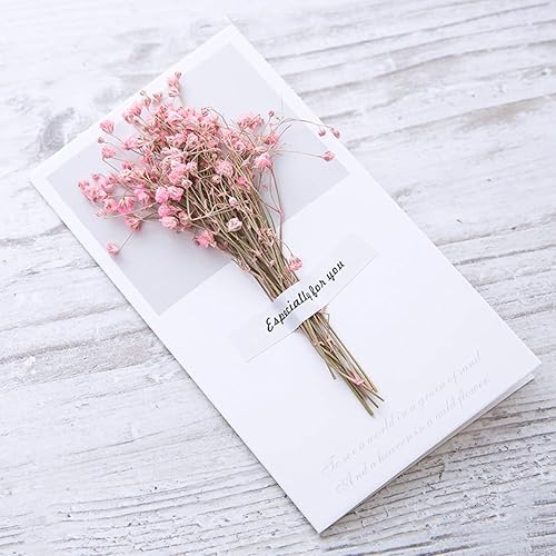 Ramo de flores secas de gypsophila azul lago paquetes de flores pequeñas para aliento de bebés con tarjeta de bendición para accesorios de fotos