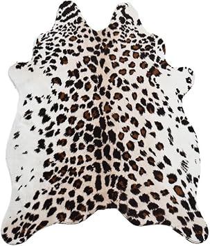 rugoo Leopard Print Faux Fur Cowhide Rug, 4.6 x 6.6 Feet Carpet Washable mats Cheetah Animal Skin Area Rug for Living Room, Bedroom, Office, Khaki Brown