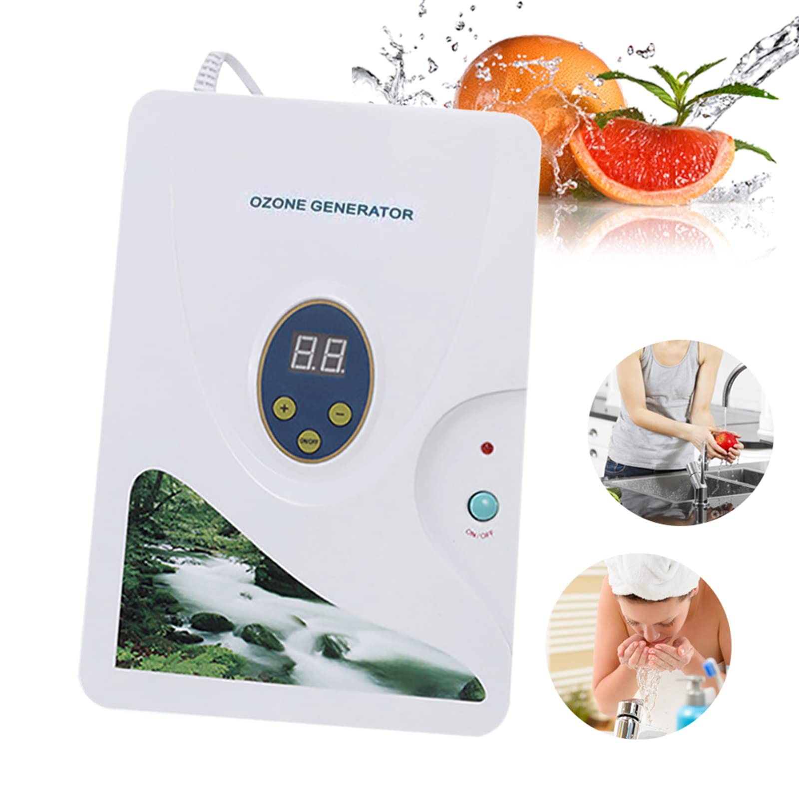 Generador de ozono máquina de limpieza, generador de ozono multiusos 600 mg/h, con función de temporizador e indicador LED, para la limpieza de aire y agua, para frutas, verduras