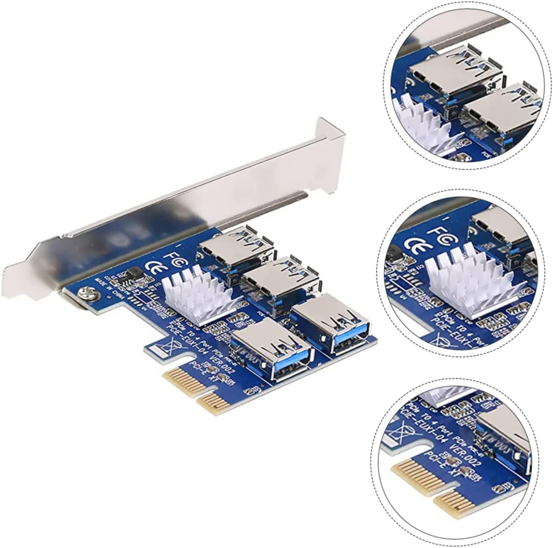 Pci-e Extension Adapter Card 1x to 4 Usb3.0 Copper Stable Power