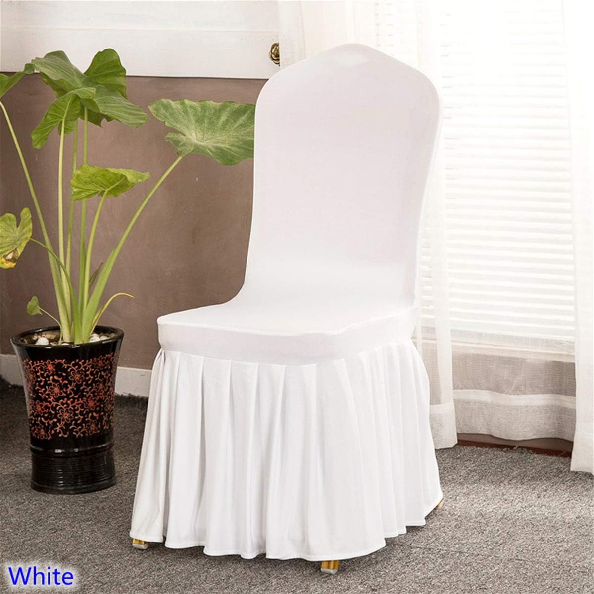 QueenBox® Chair Covers Dining Room Ruffled Skirt Slipcovers Multi-Color Chair Seat Covers White