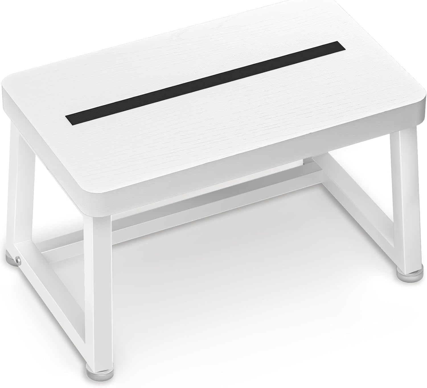 Wooden Step Stool for Adults Seniors Heavy Duty with 500LB Non-Slip Stepping Surface Bed Steps for High Beds Adjustable Feet Foot Stool for Kitchen Bedroom Bathroom Living Room, White