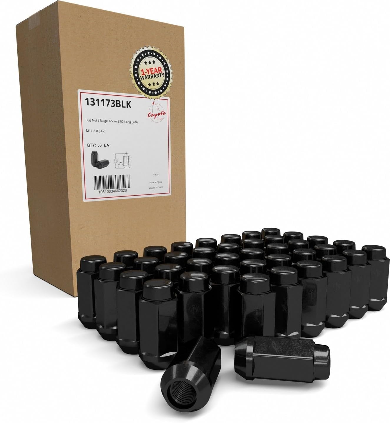 Wheel Accessories Parts 50 Pcs M14 x 2 Thread Bulge Acorn 2.00" Long Lug Nuts Black 22mm 7/8" Hex Fits Ford 2000-2014 Expedition F-150 ｜ 1999-2003 F-250 F-350 Super Duty ｜ Lincoln 2000-2014 Navigator