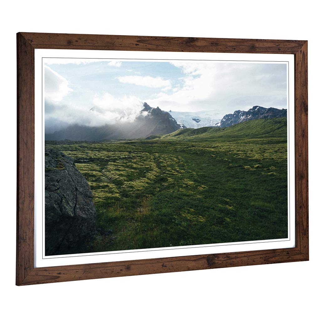 Big Box Art Framed Print of Landscape Green Glacier Mountain Design | Wall Art Picture | Home Decor for Kitchen, Living Room, Bedroom, Hallway, Walnut, A2 / 24.5x18 Inch / 62x45cm