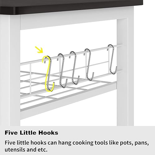 Miniatura 6 de SDHYL Barra de café, estante para panaderos de 35 pulgadas, soporte para microondas con 5 estantes de almacenamiento, ganchos colgantes, estantes de