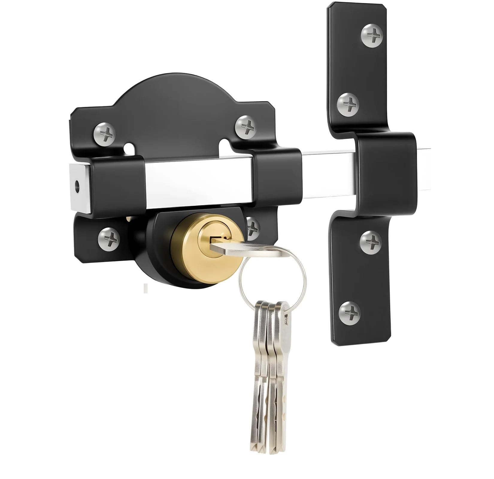 Garden Gate Latch Both Side Lock Door 50mm Long Throw Gate Stainless Steel Grade Lockable W/Rear Double Locking for Yard Garden Doors 5 Keys