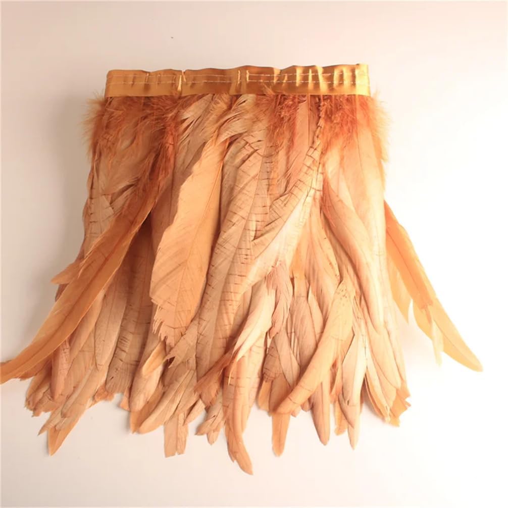 10 Yard/Lot Rooster Tail Feather Trims for Needlework DIY Handicrafts 25-30 Cm Fringes for Clothes Accessories Khaki 6 Yard