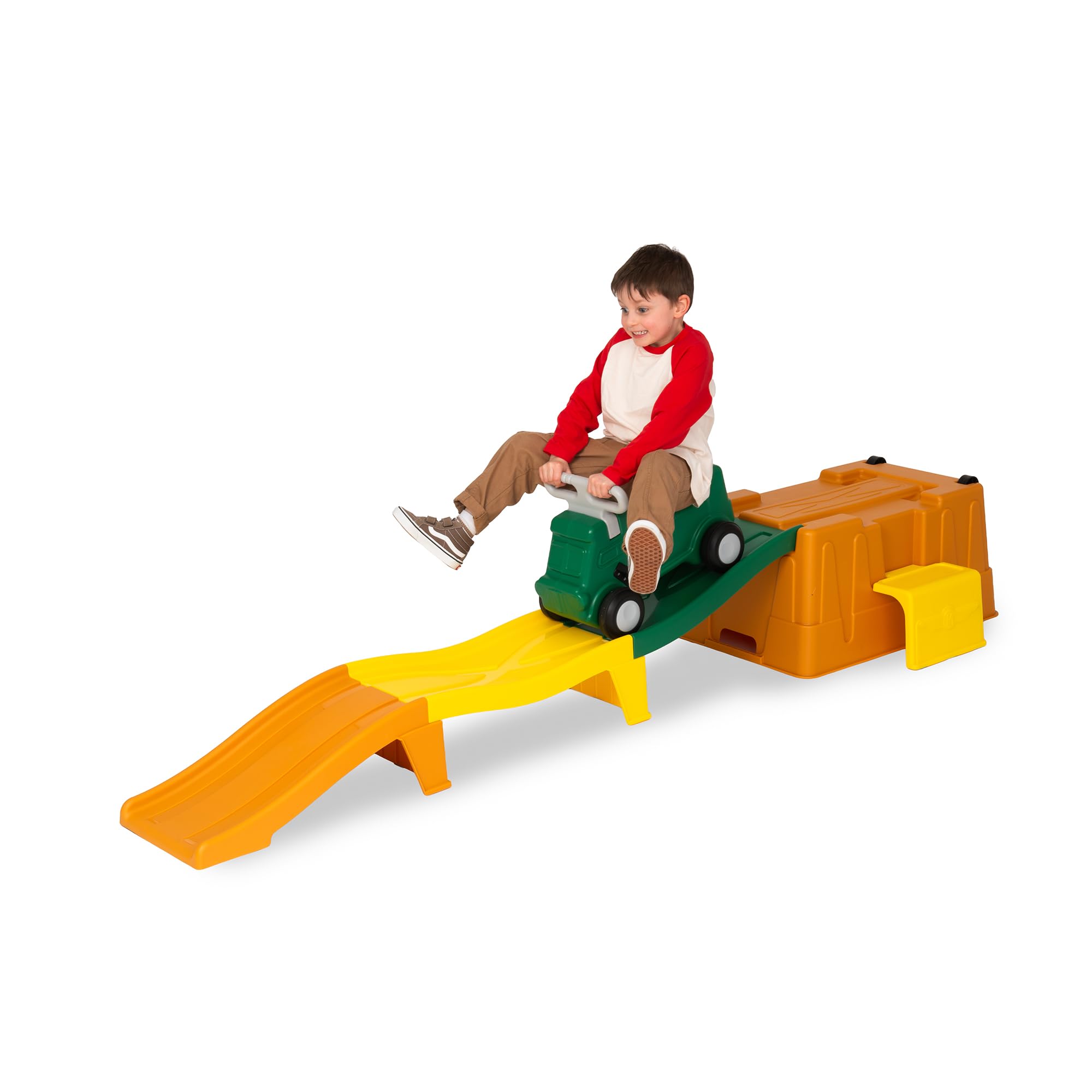 MagicMeadow Up & Down Roller Coaster Toy for Toddlers - Indoor Outdoor Ride On Toys Train and Track - Sensory Kids Rollercoaster with Car Slide - Build a Rollercoaster - Green, Orange & Yellow