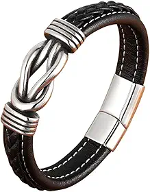 Pulseira Masculina "Knot" em Couro Legítimo e Aço Inoxidável – Estilo Moderno e Durável