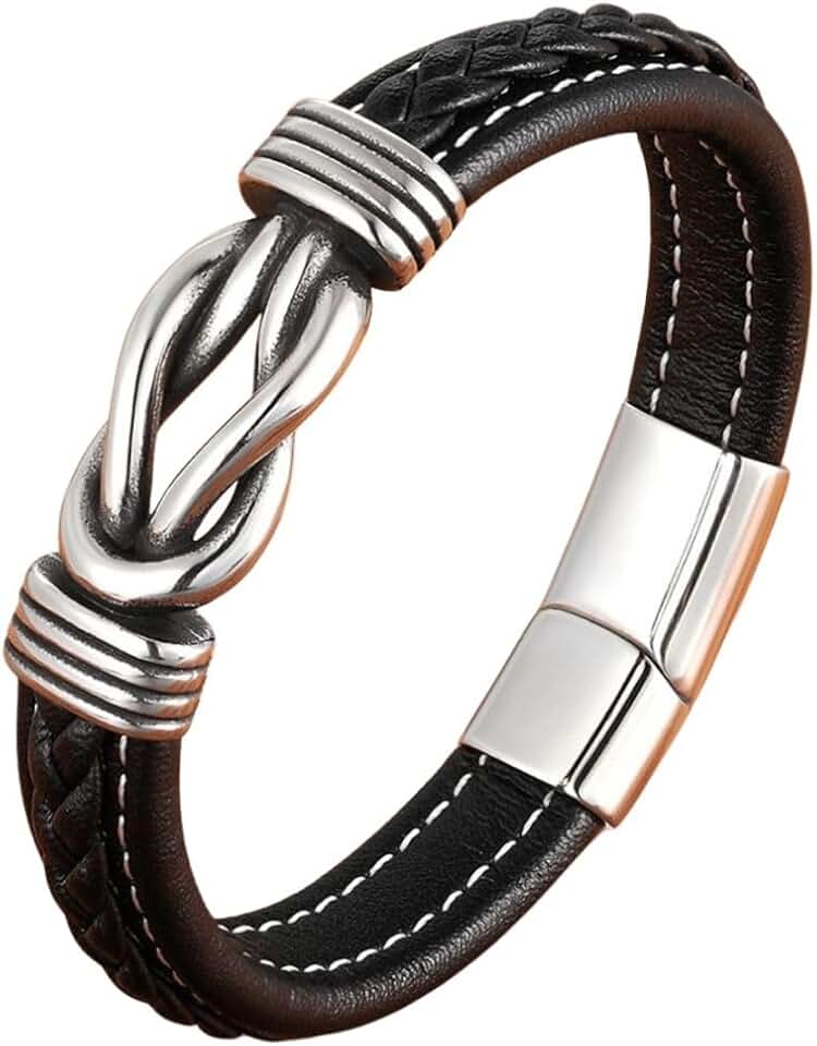 Pulseira Masculina "Knot" em Couro Legítimo e Aço Inoxidável – Estilo Moderno e Durável