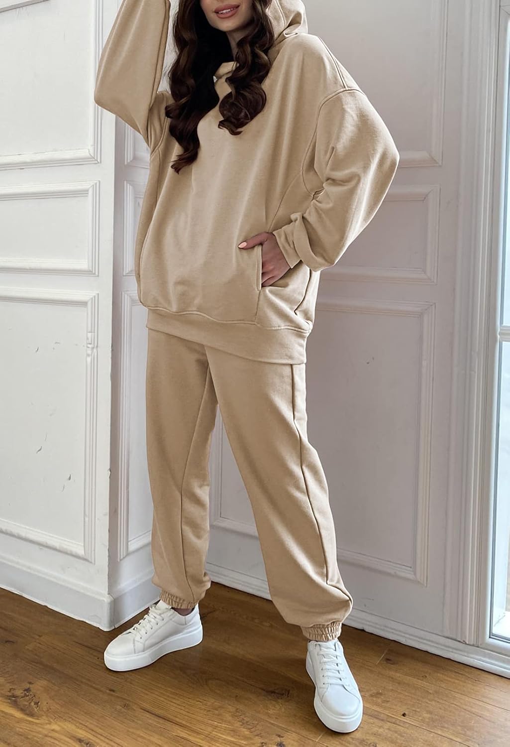 Linsery Women Hoodies Sweatsuit Long Sleeve Hooded Matching Joggers Sweatpants 2 Piece Tracksuit Sets