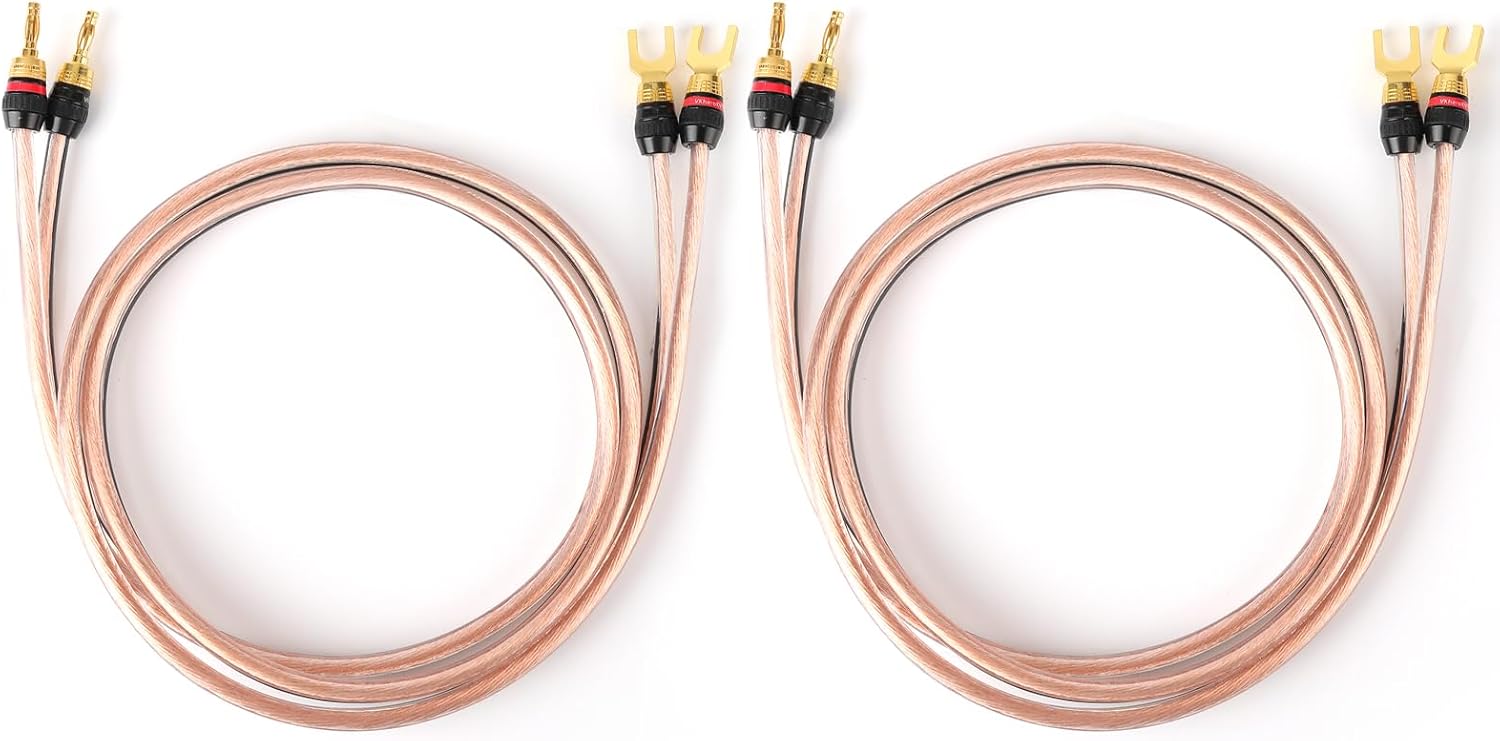 M-JP10 1pair Set Speaker Wire 24k Gold Plated connectors, 10AWG 5N OFC((99.999% Oxygen Free Copper Wire) M-JP10 (5M(16.4ft), Banana Plug ⇔ Y Plug)