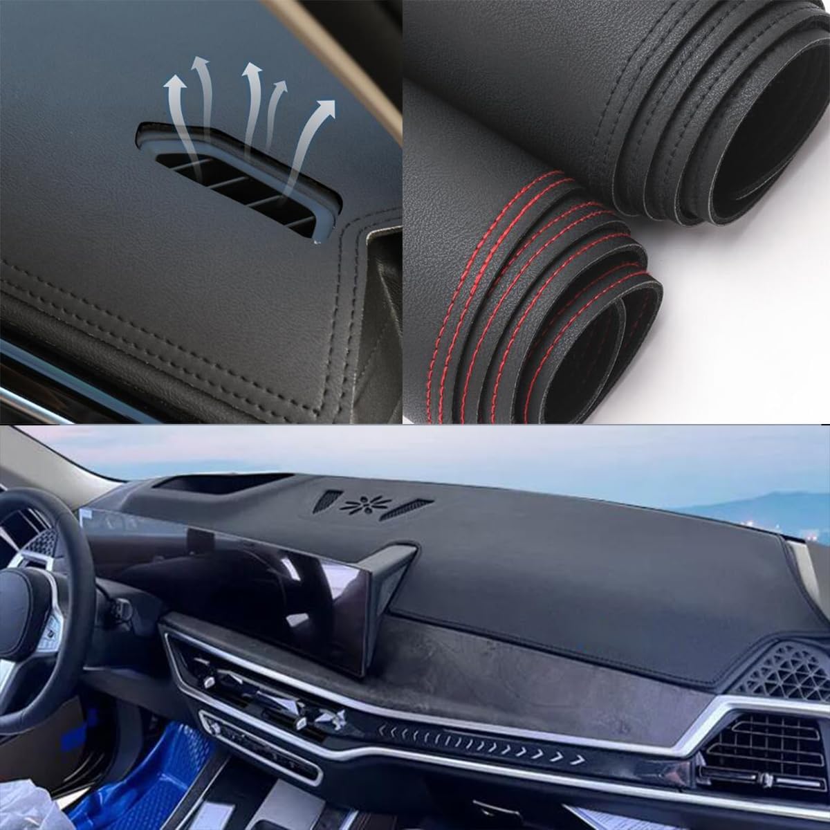 Black Leather Style Dash Mat Dashboard Cover Dash mat Interior Pad Compatible for BMW X7 X6 2023-2026