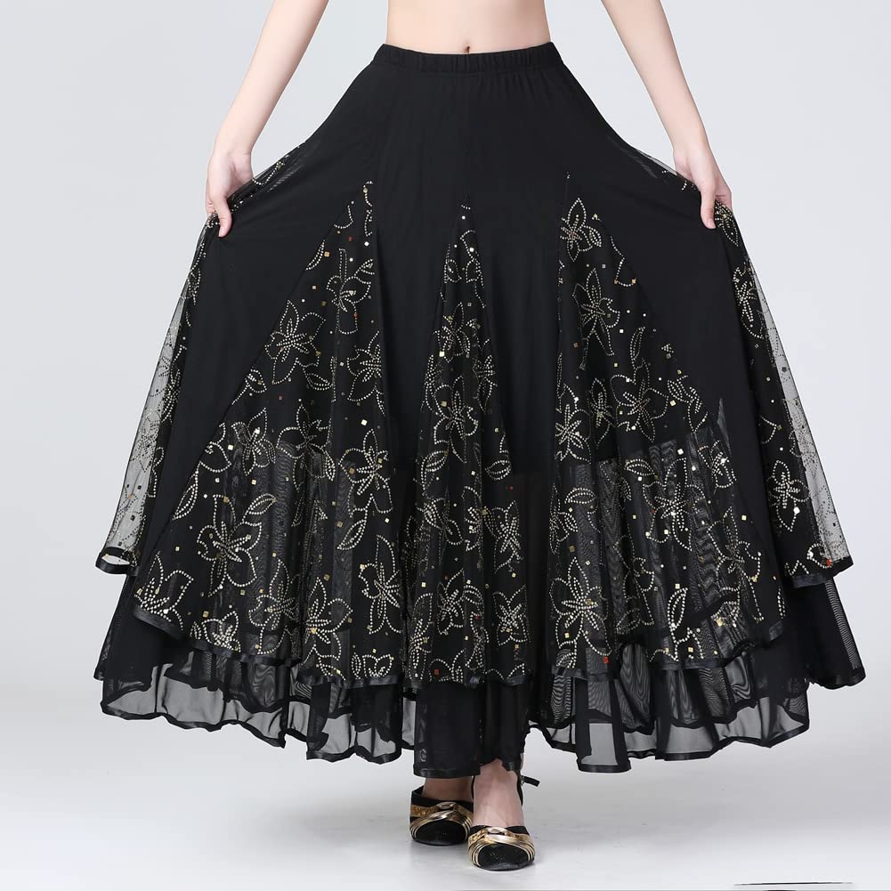 Jupe de Danse du Ventre Haute Fente Longue Jupes Professionnelle pour Femme Jupe Évasée Jupe Maxi Flamenco Danse Grande Costume Danse Orientale