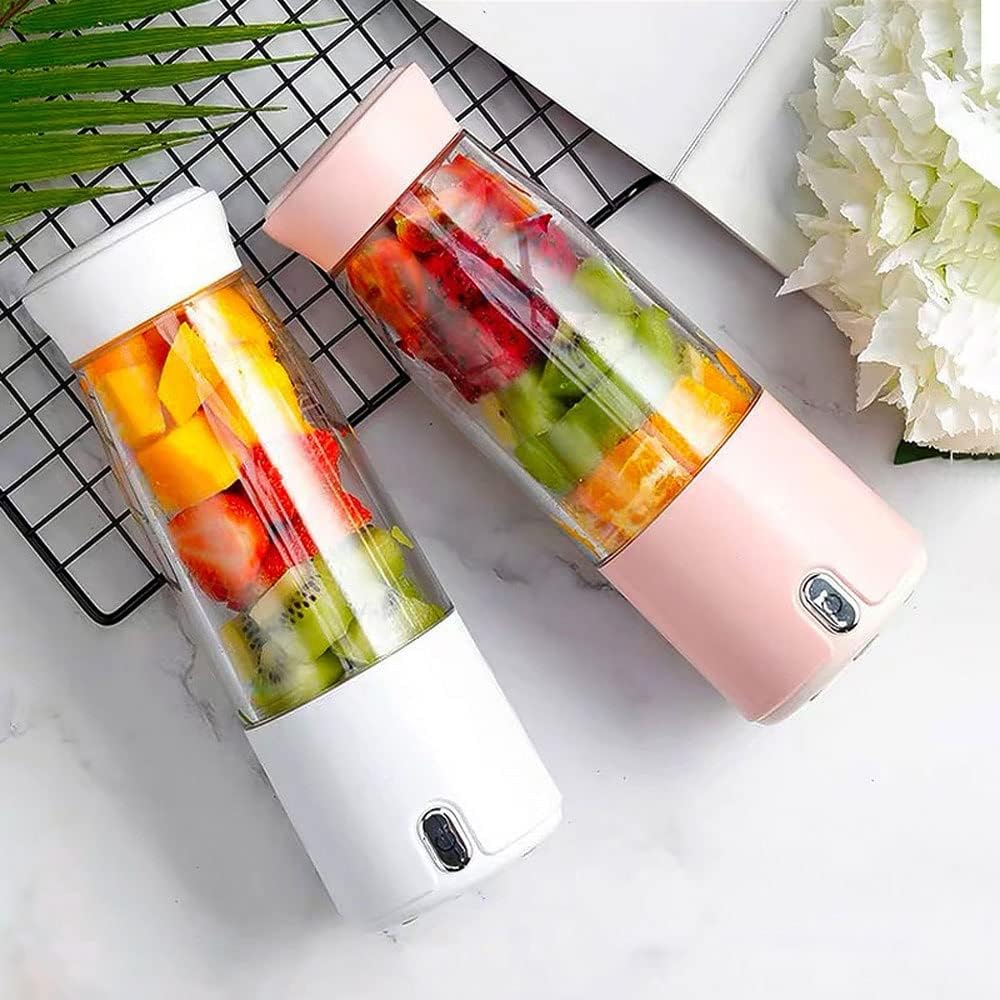 Portable Blender Mini Personal Juicer Cup Travel Smoothie Maker, USB Rechargeable Fruit Juice Mixer with 2400mAh Battery for Outdoors, Home, Office, Sports (Color : White)