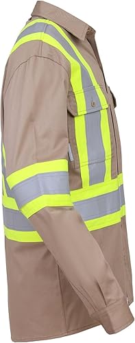 Miniatura 3 de WORK IDEA Camisas FR para hombre, de alta visibilidad, resistentes al fuego, resistentes al fuego, de alta visibilidad, 7 onzas