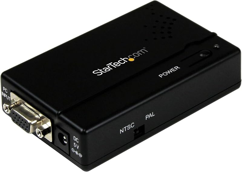 StarTech VGA to Composite RCA, S-Video Converter, 1600x1200, TAA (VGA2VID) | High resolution PC to TV video adapter, RGB to TV, Outputs composite and S-Video, NTSC and PAL, Underscan overscan