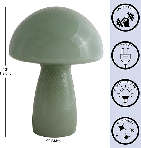 Miniatura 2 de Urban Lifestyle Lámpara de hongo de vidrio a rayas verdes de 12 pulgadas, moderna lámpara de mesa retro para dormitorio, sala de estar u oficina