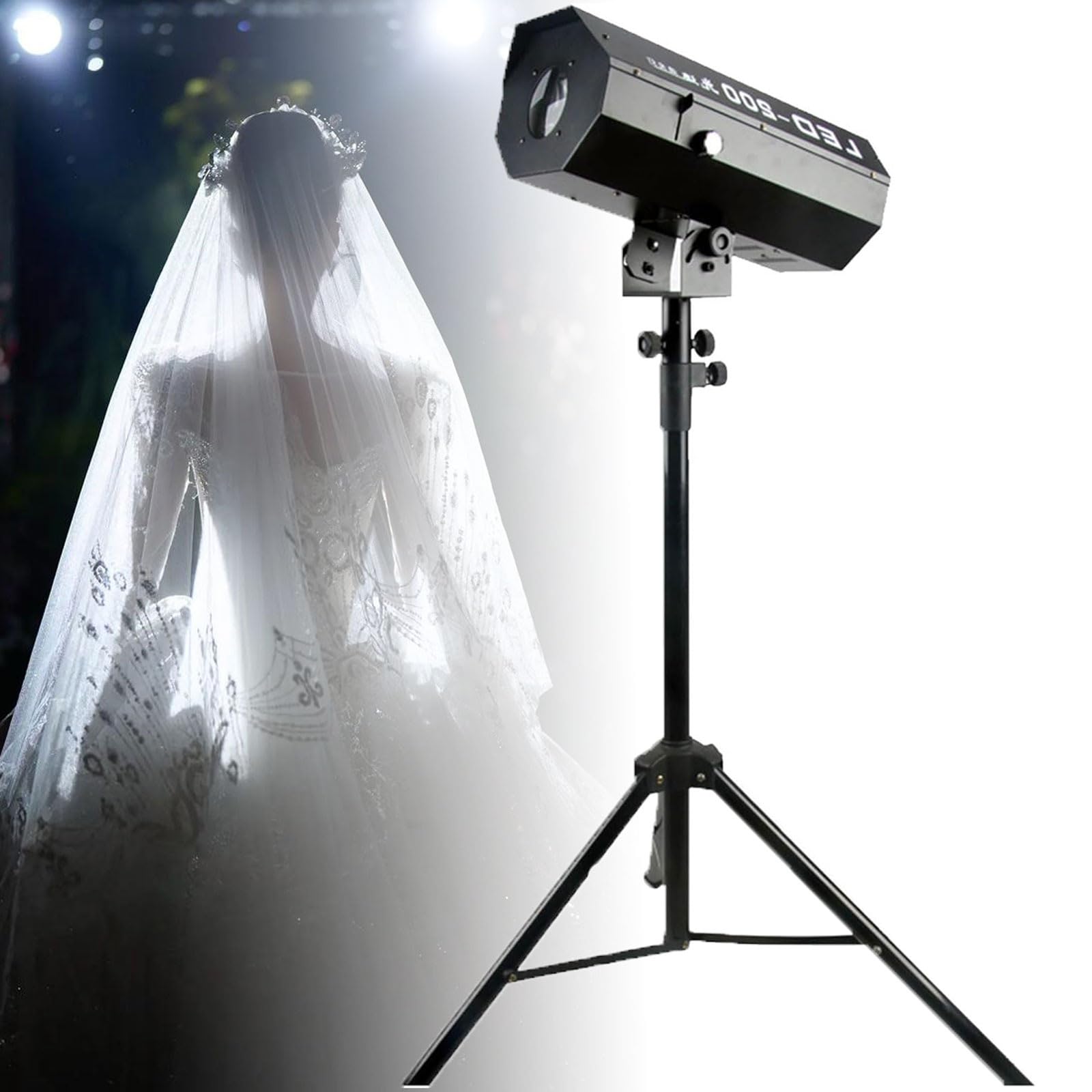 Światło punktowe LED o mocy 200 W ze stojakiem, 5-kolorowy reflektor | Sterowanie ręczne, regulowana wiązka, oświetlenie sceniczne, lampa punktowa, profesjonalne oświetlenie sceniczne na imprezy
