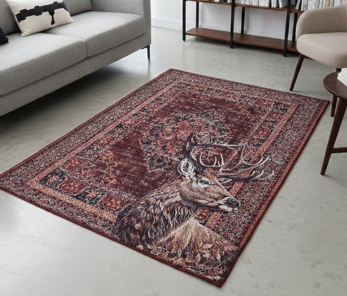 Image of Cotton Bolls Textiles Rugs for Living Room 5x7 Feet Large Size | Lightweight Foldable Carpet for Bedroom & Hall | Easy to Handle During Daily Cleaning | Travel Friendly Printed Rug | Deer