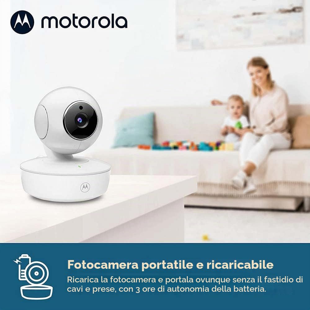 Motorola Nursery VM55 - Telecamera Babyphone - Visione notturna - Schermo LCD da 5 pollici - Wireless - Monitoraggio della temperatura - Sistema di comunicazione bidirezionale bianco
