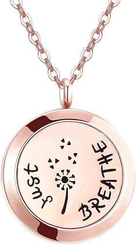 Collar con colgante de medallón difusor de acero quirúrgico con aceites esenciales y aromaterapia, color oro rosa, acero inoxidable, MESINYAX-00169