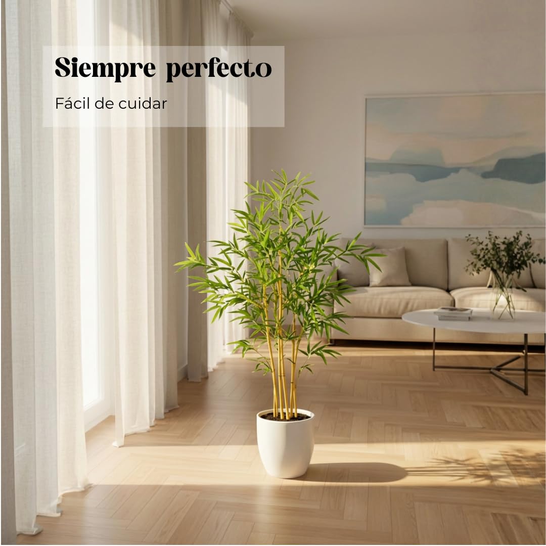 edihome, Planta Artificial Grande, Bambú Artificial 120 cm, Decorativas, Árbol, Decoración Hogar, para Interior, Oficina, Hoteles, Eventos – Planta Realista con Cañas Naturales y Verde (Bamboo, 120) — view 7