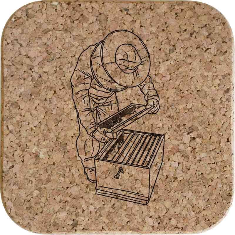 4 x 'Bee Keeper' 10cm Square Cork Coasters (CR00198550)