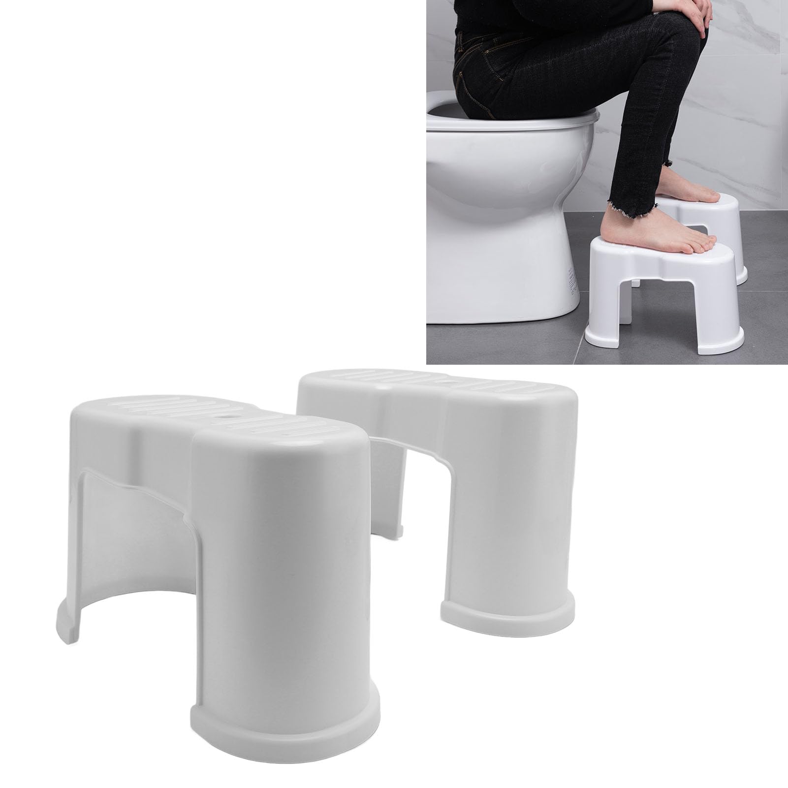 AMONIDA Taburete para Inodoro, Soporte Estable de Plástico, Taburete Grueso para Baño, Paquete de 2