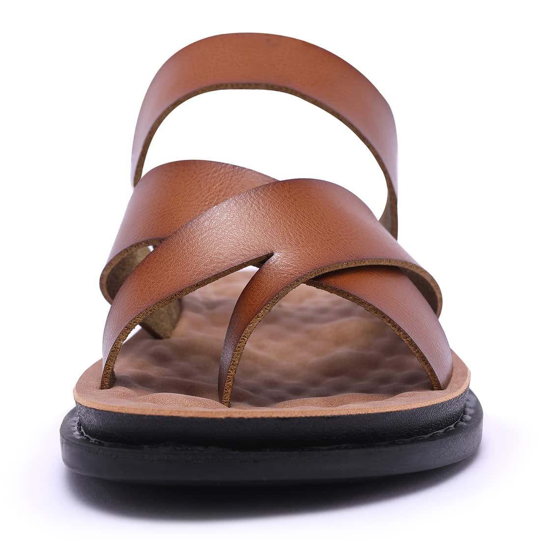 Harssidanzar Sandalias masculinas,sandalias deslizantes cruzadas antideslizantes en verano estilo anillo de dedo del pie al aire libre e Interior KM221EU,Caqui,Tamaño 44